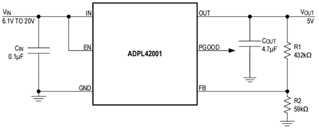 Applikations-Schaltungsdiagramm - Analog Devices Inc. ADPL42001 Hochspannungs-Linear-Regler
